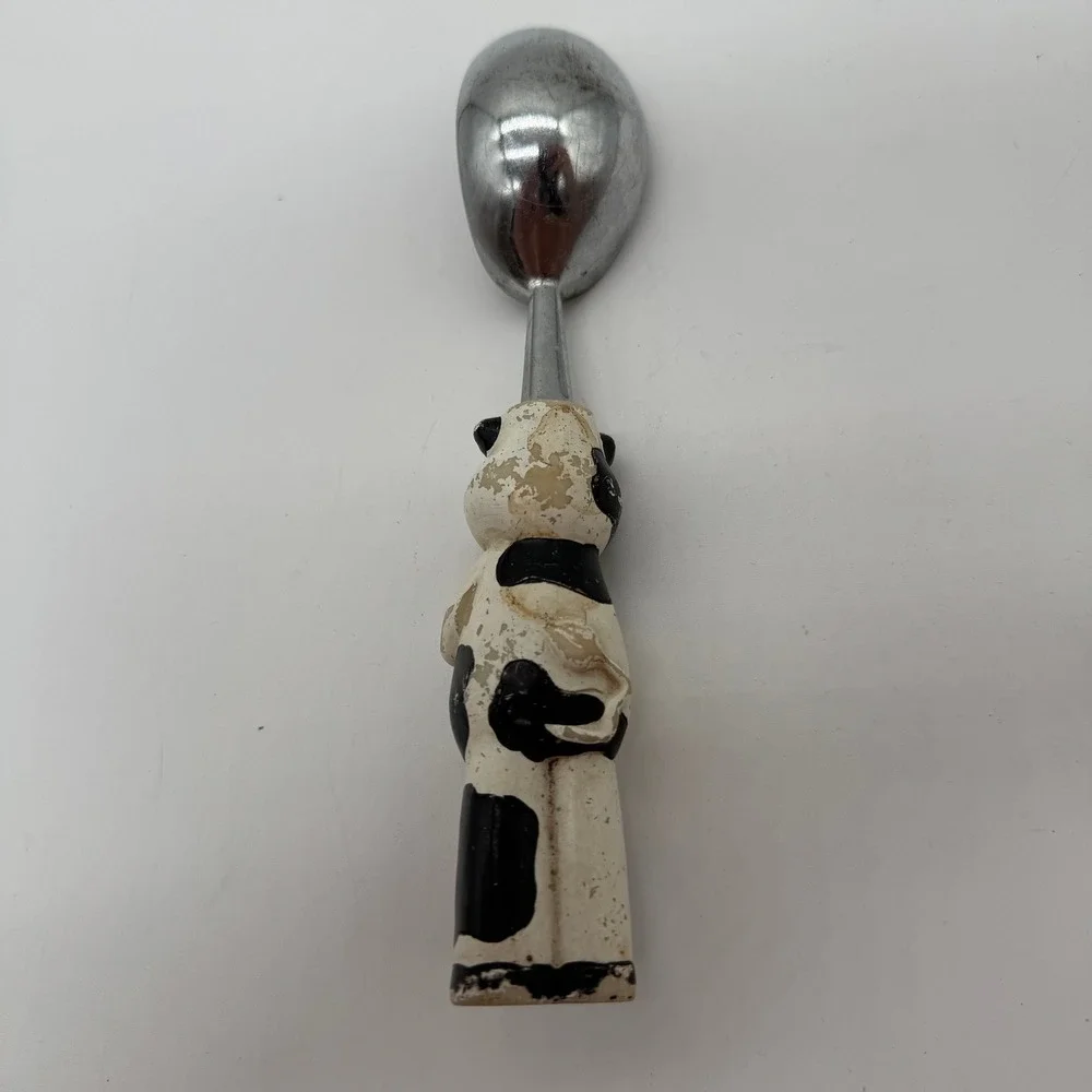 Vintage Cow Ice Cream Scoop Novelty Farmhouse Holstein Resin Handle Black White